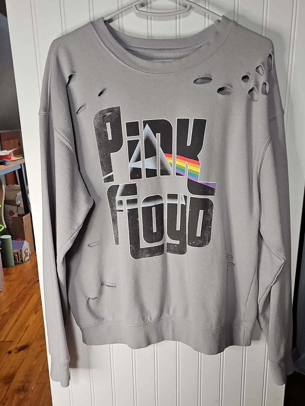 Pink Floyd Gray Distressed Pullover with Rainbow Prism